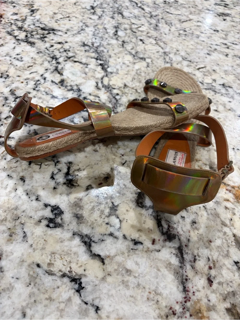 Lanvin Sz 41 (US10) Woven Espadrille Ankle-Strap Sandals in Iridescent Bronze